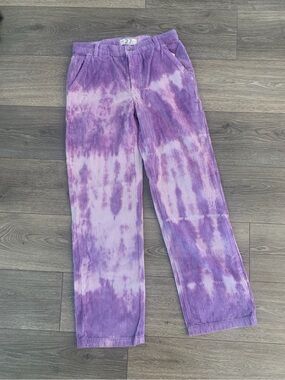 Free People Reese Purple Tie Dye Straight Leg High Rise Corduroy Pants Size 27